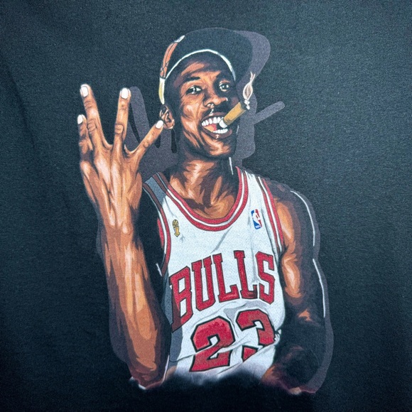 Michael Jordan Three Peat Chicago Bulls T-Shirt Gildan Heavy Cotton Small Black - Picture 7 of 8